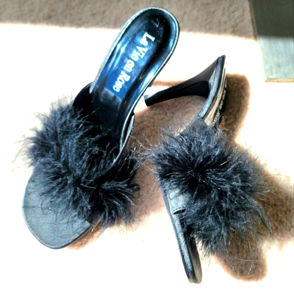 Vintage La Vie en Rose Boudoir Feather Slippers Size 7